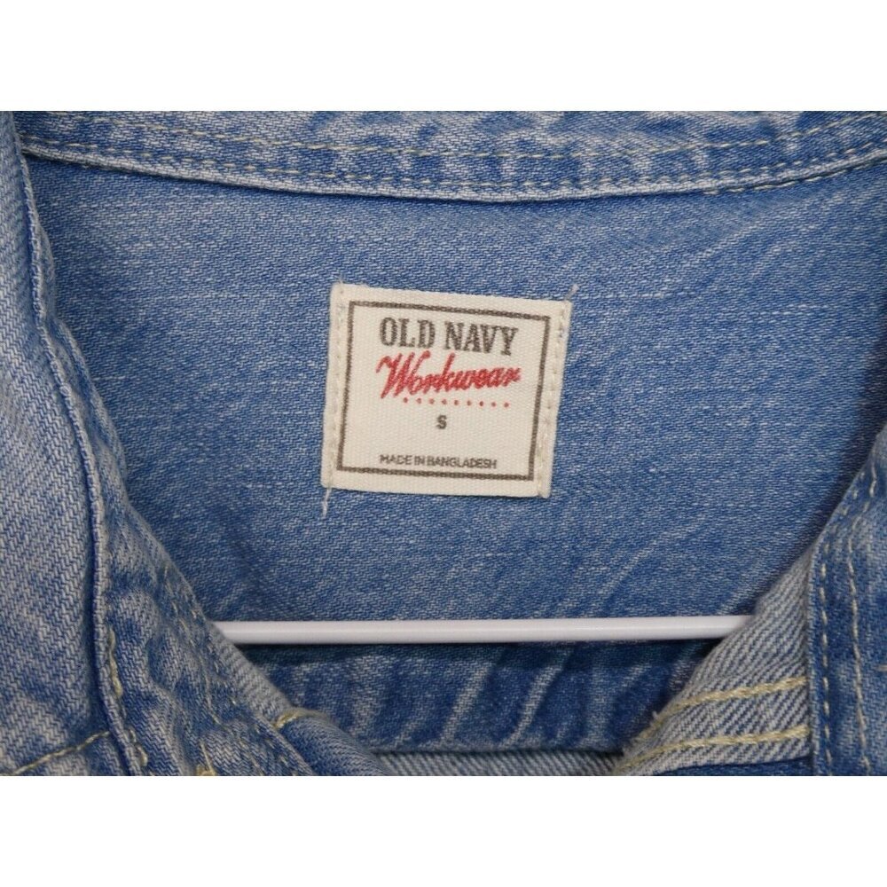 OLD NAVY Shirt Mens S‎ WORK WEAR Denim Heavy-Duty Long Sleeve Button Up Blue - Picture 6 of 8